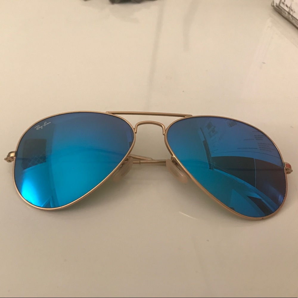RAY- BAN Aviator Flash Sunglasses in "Gold Blue"