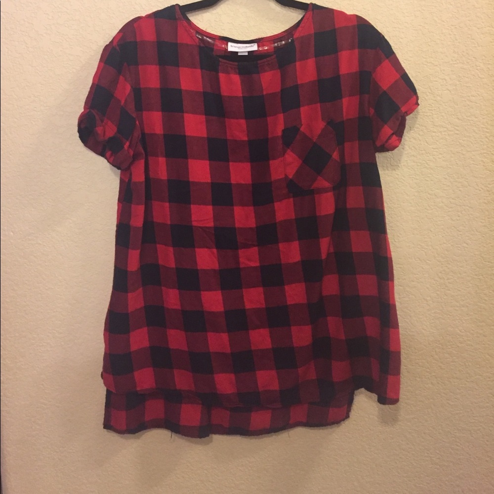 NWOT black and red checkered maternity shirt