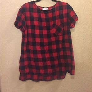NWOT black and red checkered maternity shirt