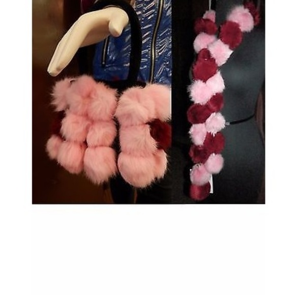 Rex Rabbit Fur Pom Pom Purse & Matching Ball Scarf - Picture 1 of 4
