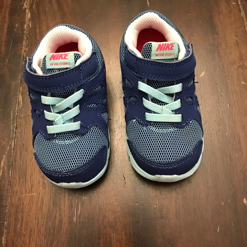 Nike Revolution 2 toddler blue pink shoes 6C