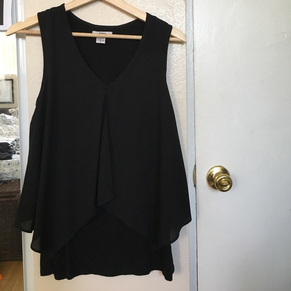Simple black tank with sheer overlay