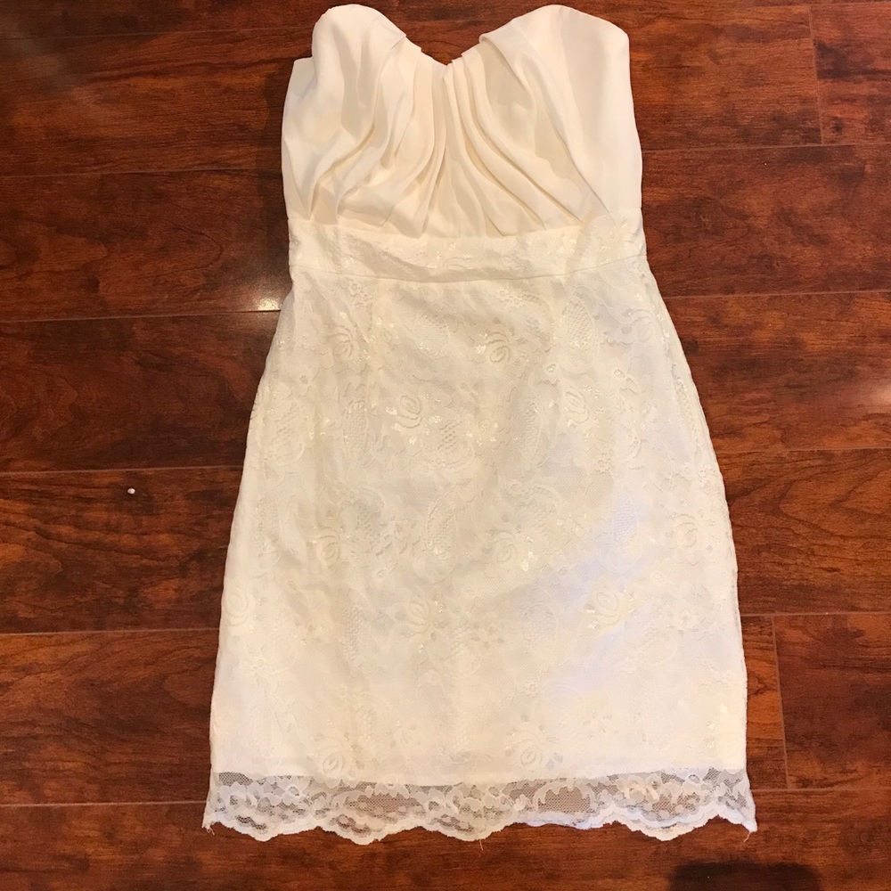 ASOS | Ivory Chiffon & Lace Strapless Dress