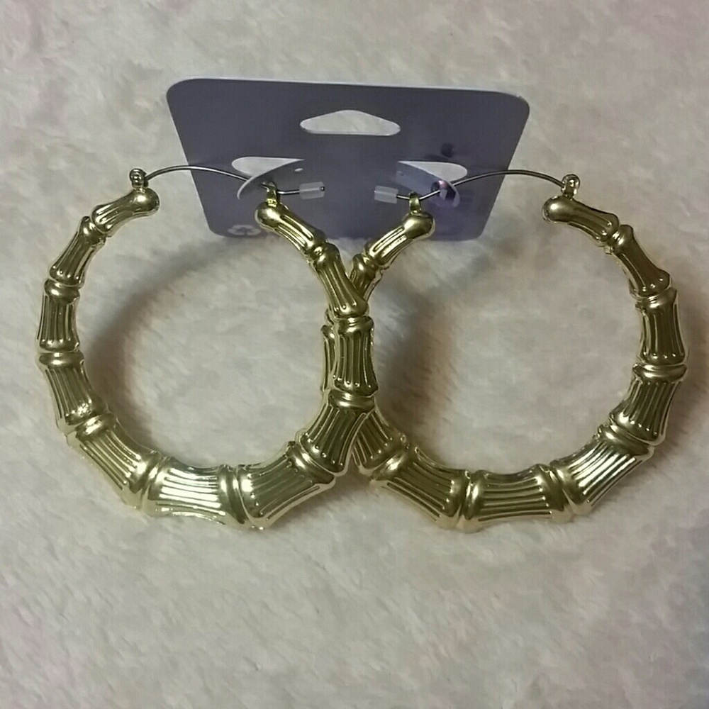 60MM Gold Tone Bamboo Hoop Earrings