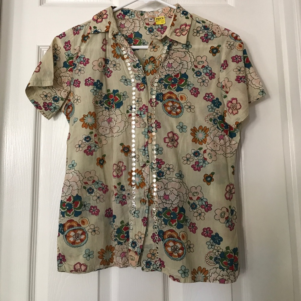 NEW Half-Sleeved Cream Floral Silk Kurti (K25)