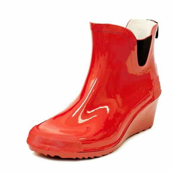 Women Ankle Wedge Rain boots, #3102, Red - Picture 2 of 3
