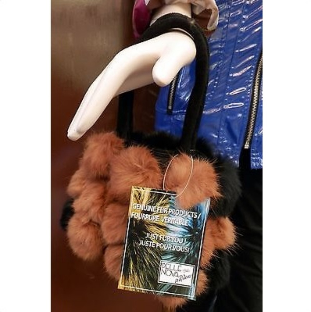 Genuine Rex Rabbit Fur Pom Pom Purse
