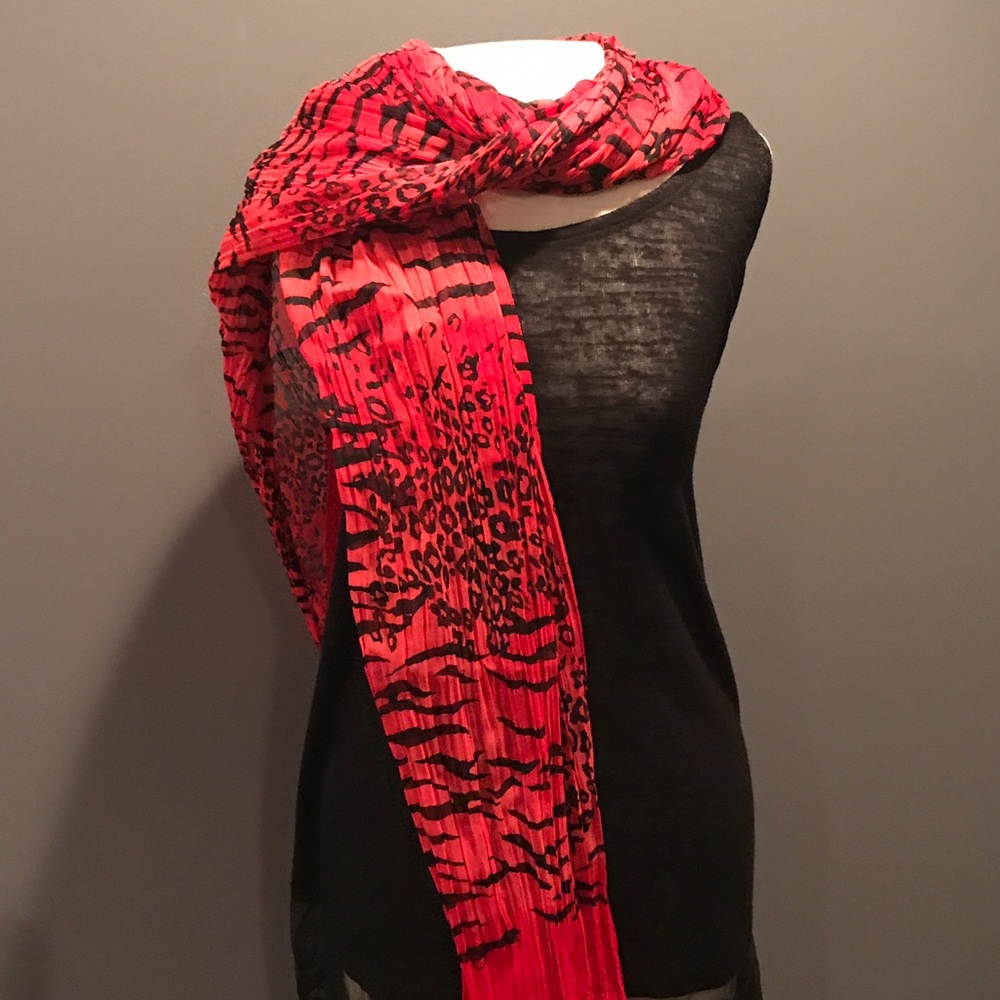 Red & Black Leopard Print Sheer Scarf