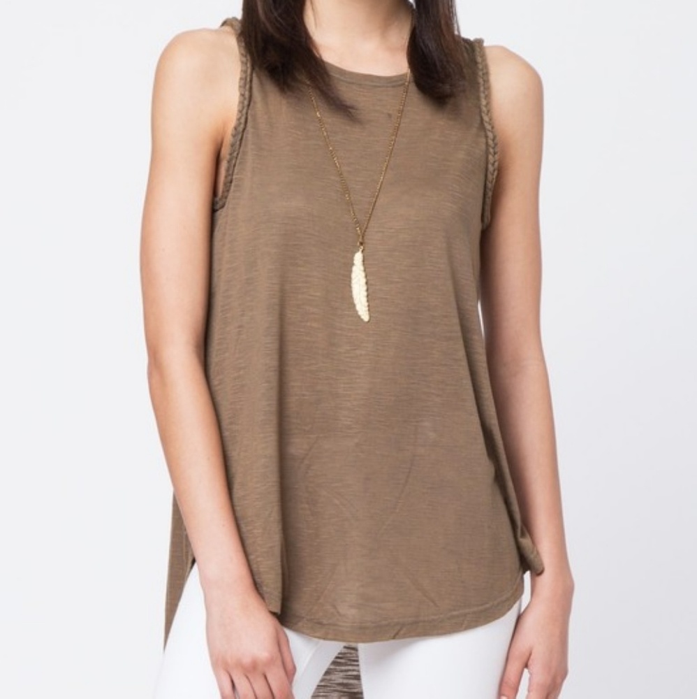 Olive tank with braid detail