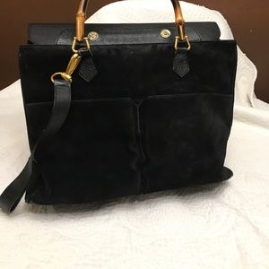Gucci Bamboo Hand 2way Suede Vintage Black Satchel