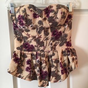 Strapless Floral Peplum Bustier Top