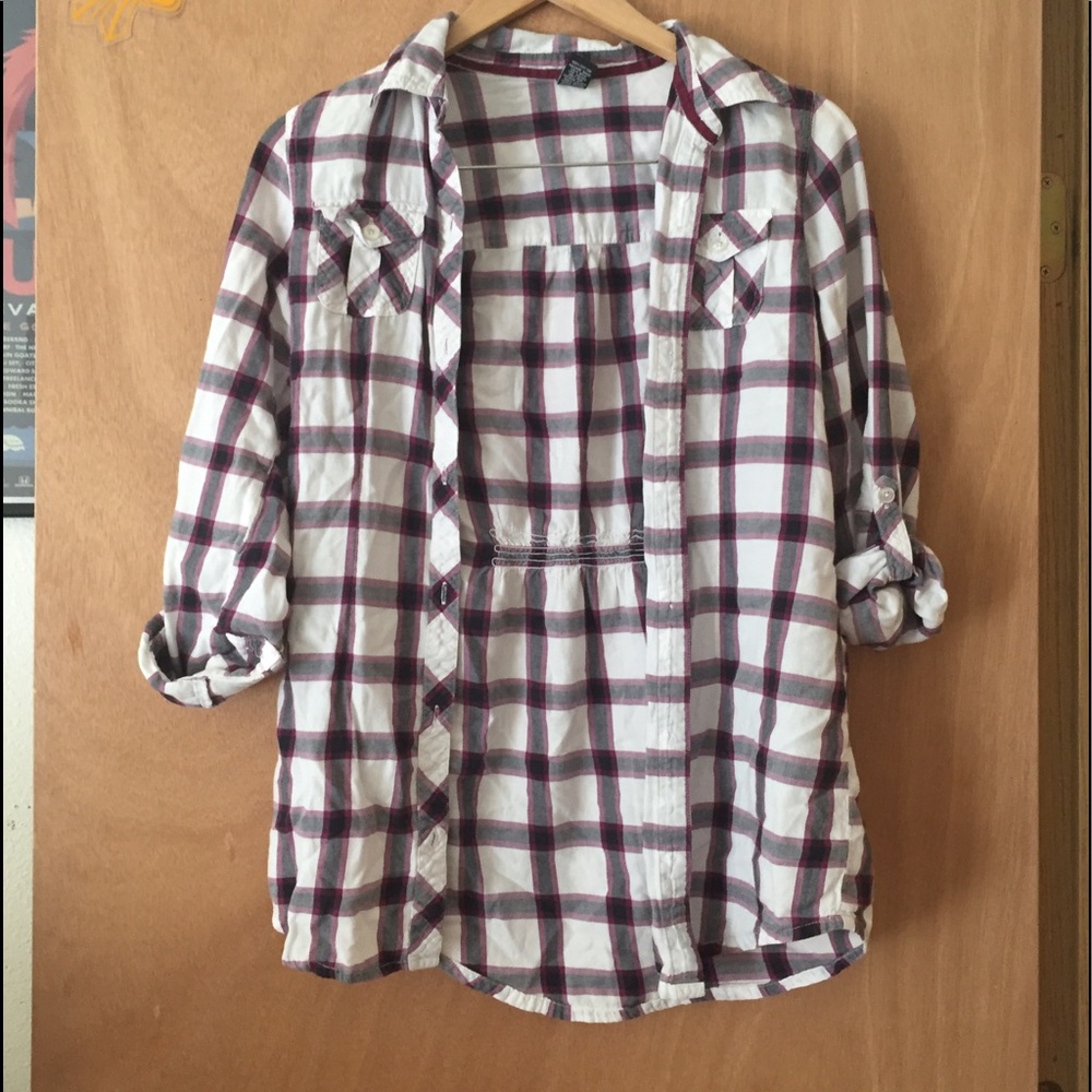 Plaid button up top