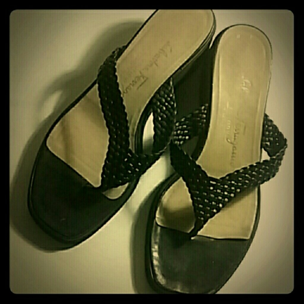 Braided black leather Ferragamo sandals, size 8