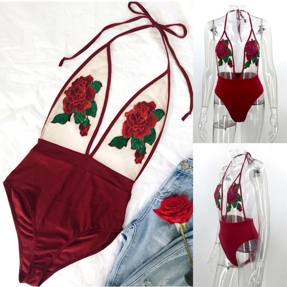  • floral plunge bodysuit/swimsuit - Picture 1 of 2