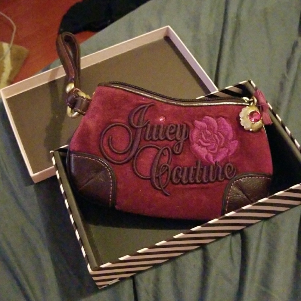 Juicy Couture Maroon Wristlet with Rose Embroidery
