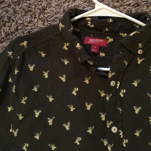 Olive green print button down - Picture 1 of 2