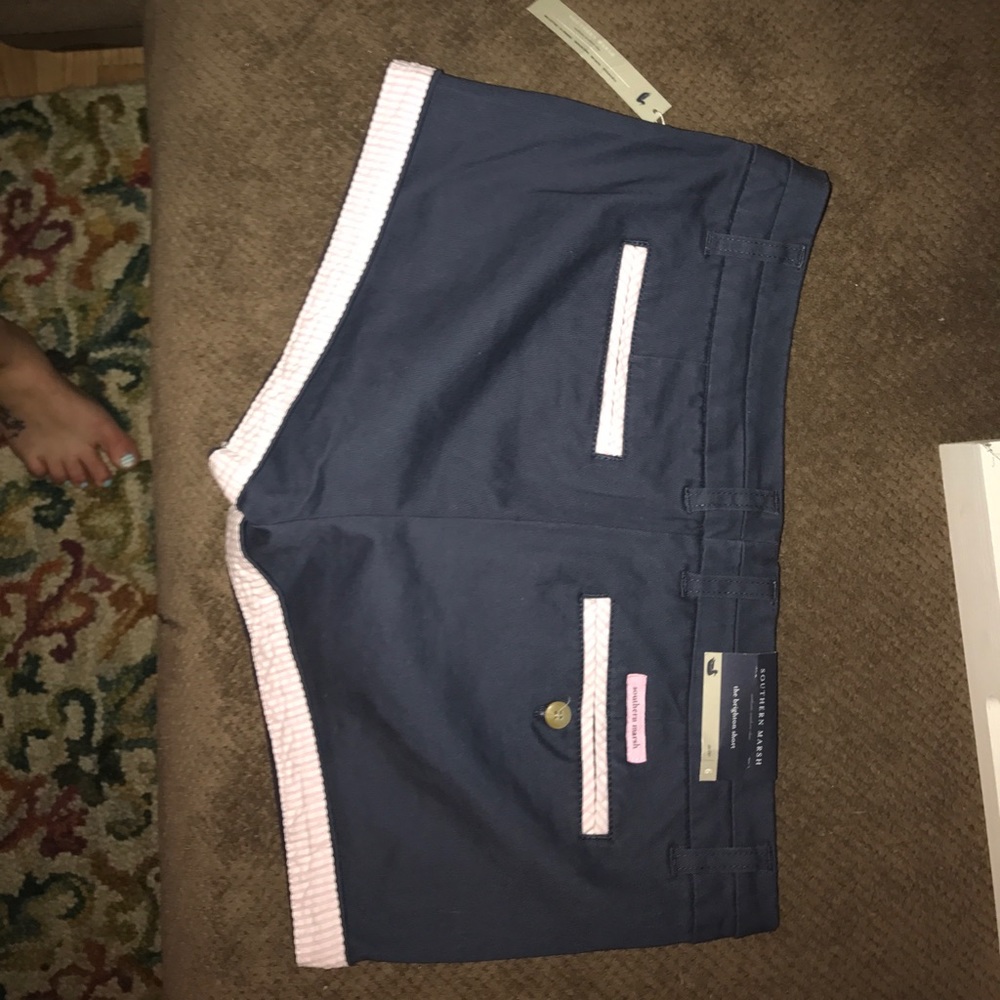 Navy blue and pink Southern Marsh shorts