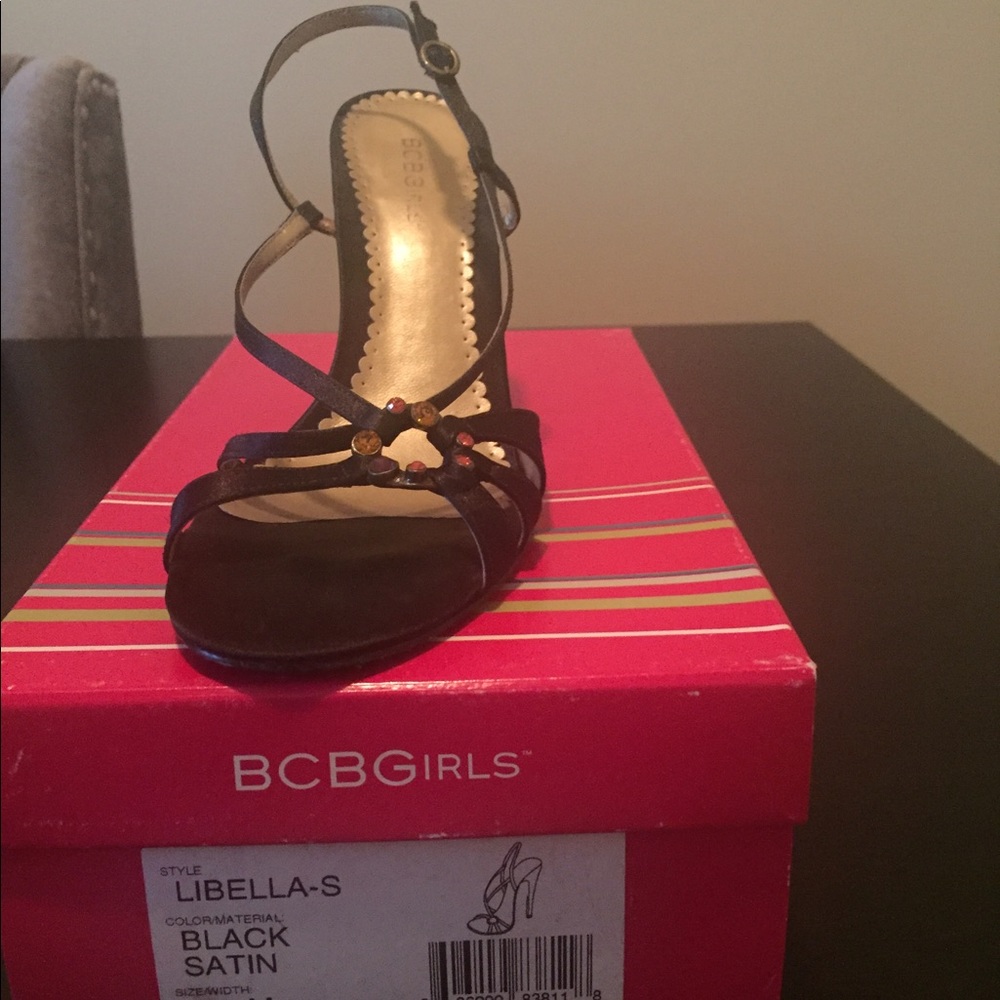 BCBGIrls Libella black satin heel with bling