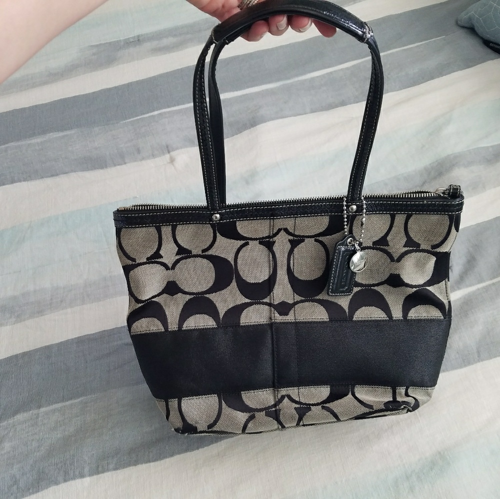 EUC Coach Shoulder Tote Black and Grey
