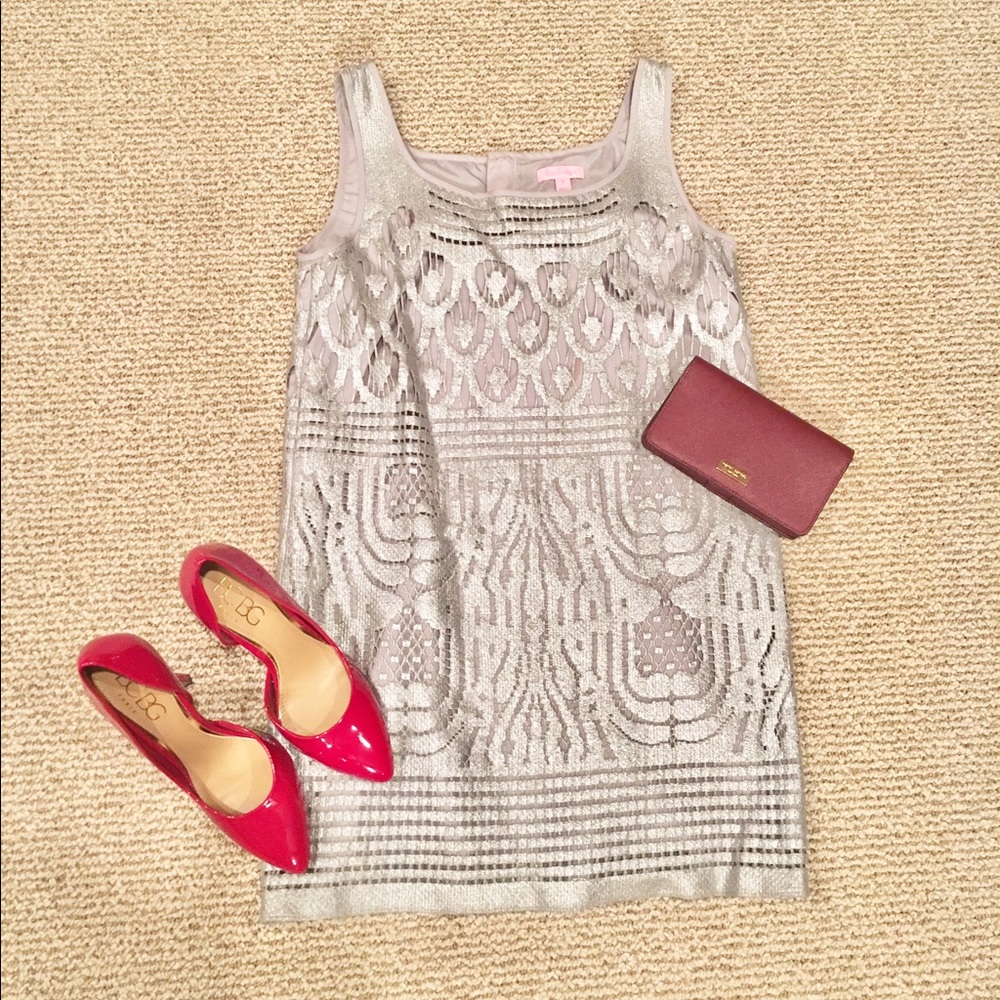 LILLY PULITZER: Art Deco pattern silver dress