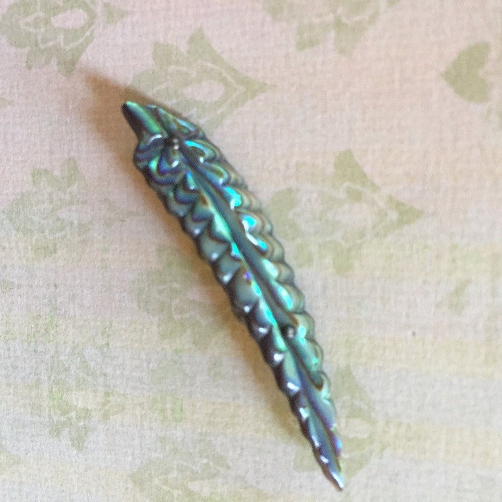 Vintage Carved Abalone Feather Pin