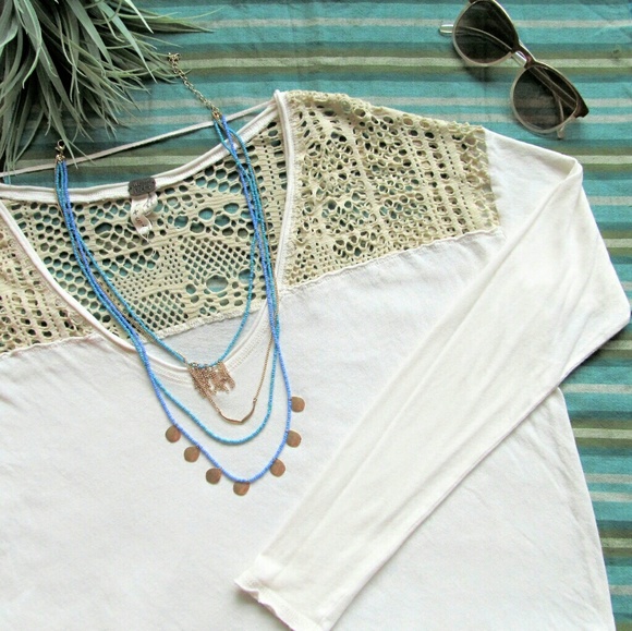 Free People Tops - Free People oversized lace yoke tee