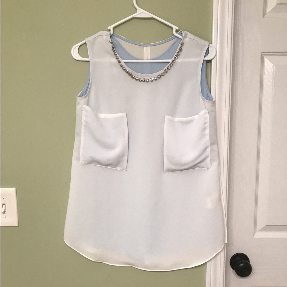 Layered White & Blue Blouse with Necklace