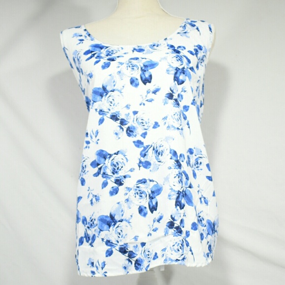 Beautiful Airy Blue Rose Sleeveless Top - Picture 1 of 4
