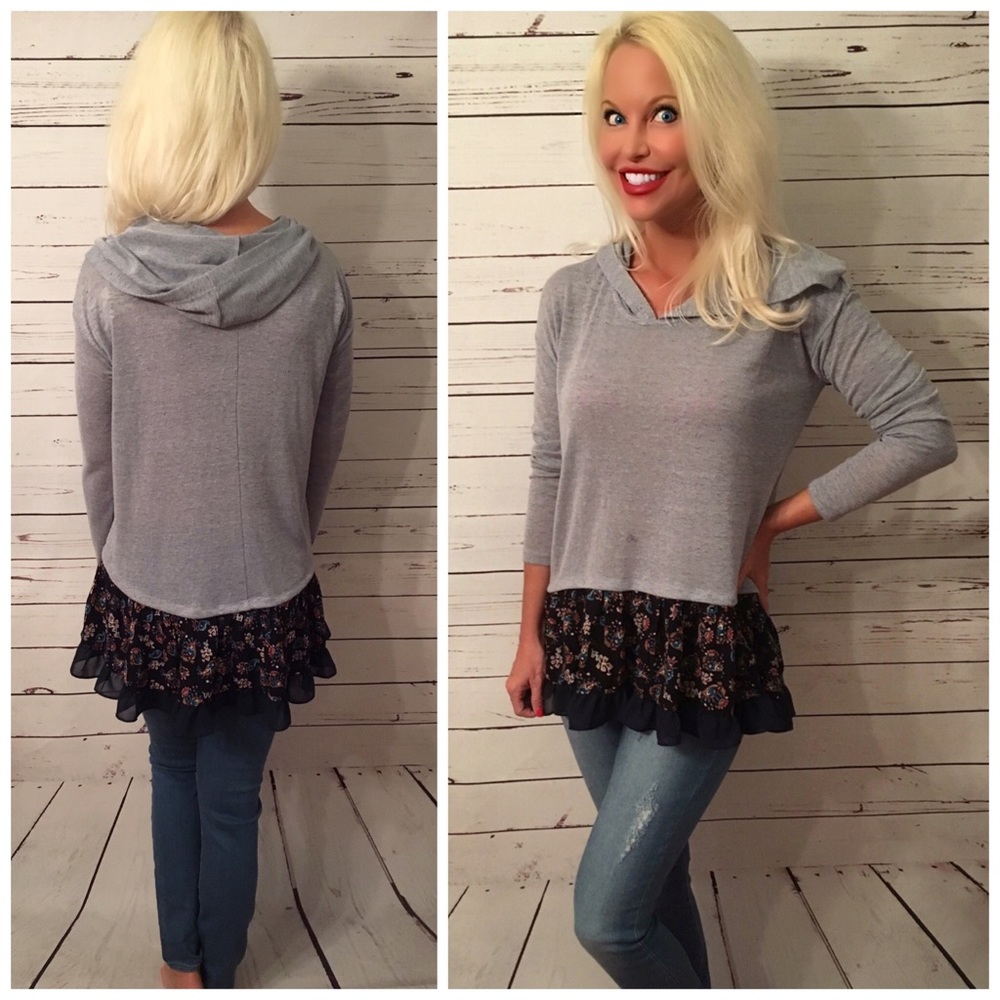 LAST 2! 💕Blue and black hoodie tunic w/ruffle - Picture 2 of 5