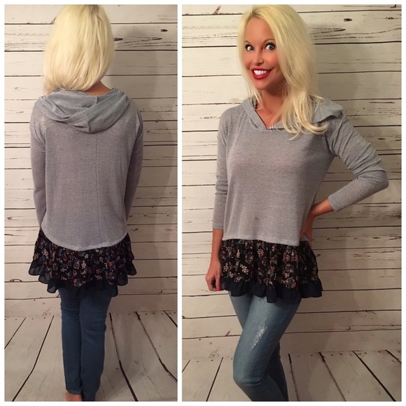 LAST 2! ๐Blue and black hoodie tunic w/ruffle - Picture 2 of 5