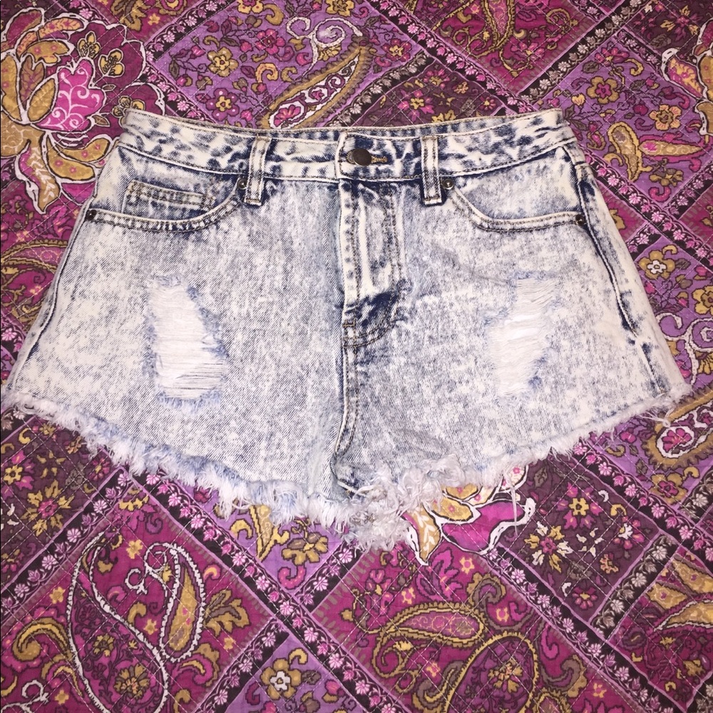 Acid wash jean shorts