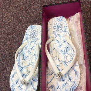 Tory Burch Flip Flops white NWT and box .