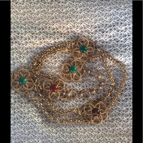 HP✨Rare Vintage 1970's YSL Cabochon Chain Belt s/m - Picture 6 of 8