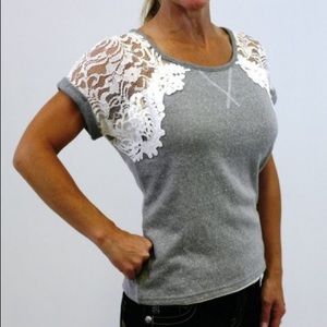 ‼️ Miss Me Top! Gray and Lace.