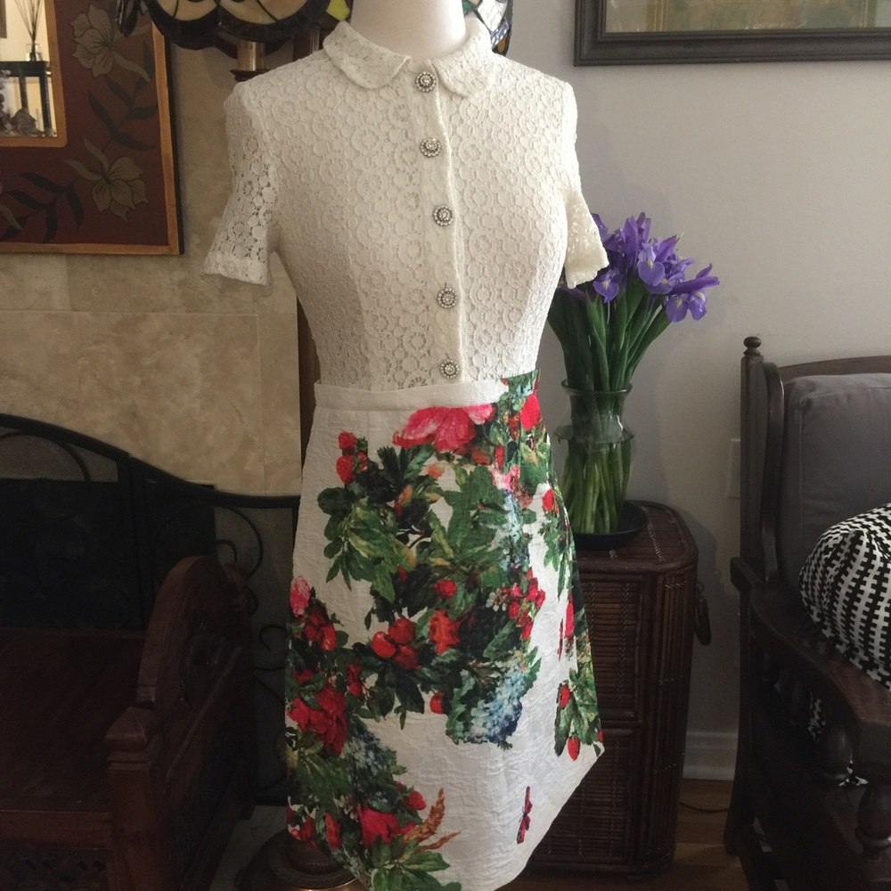 Lace and floral shirt dress