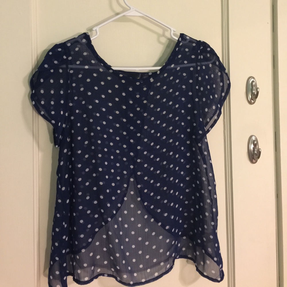 Sheer blue polka dot blouse