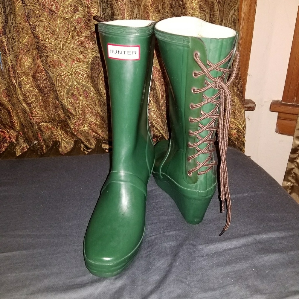 Hunter Verbier Dark Green Wedge Corset Rain boots
