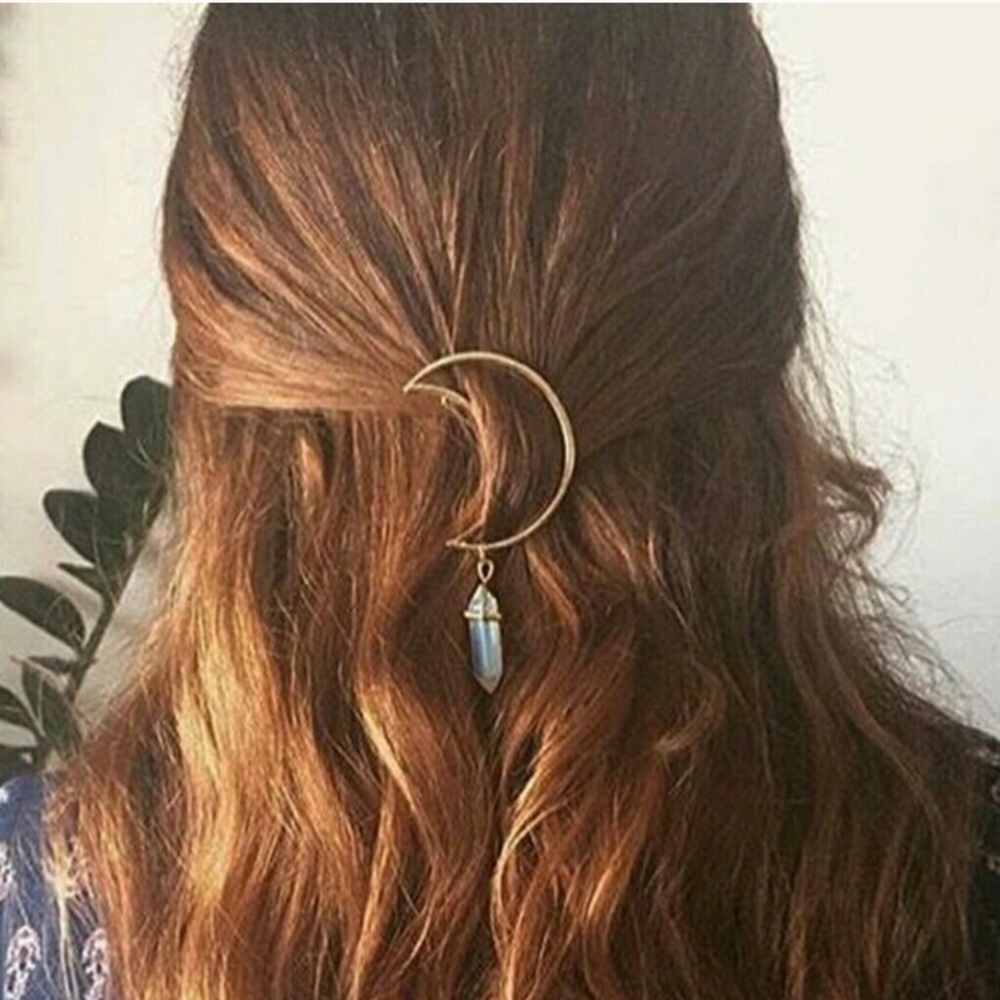 Boho moon and crystal hair pin!