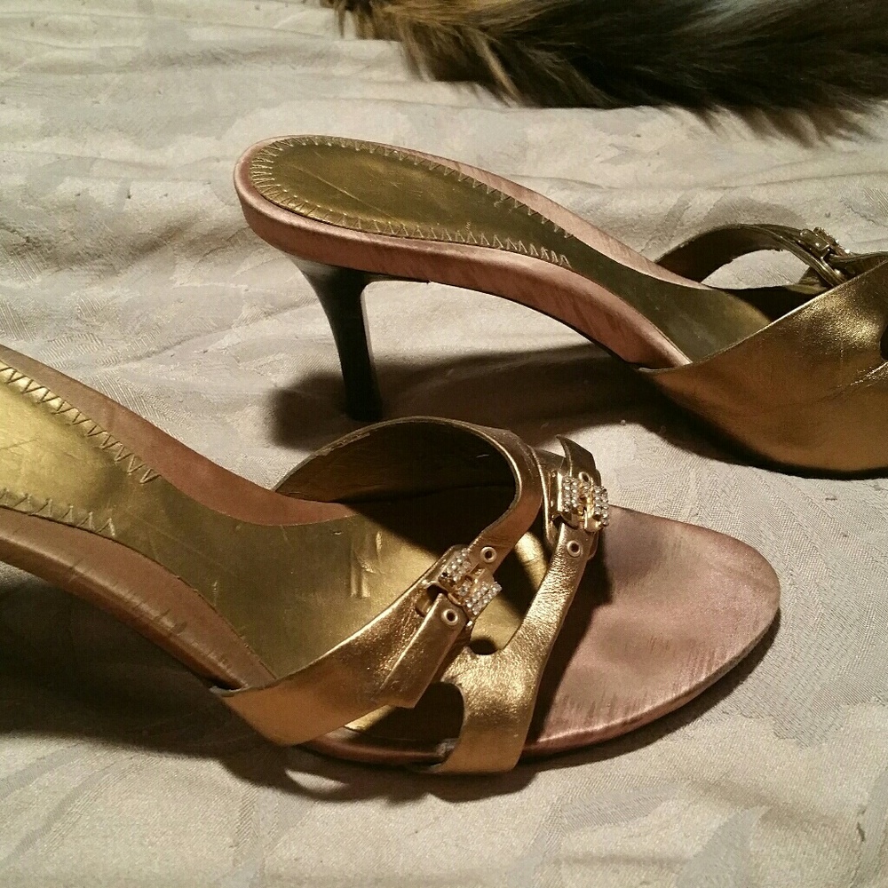 Nine West Bronze Sandal with Rhinestone Buckles