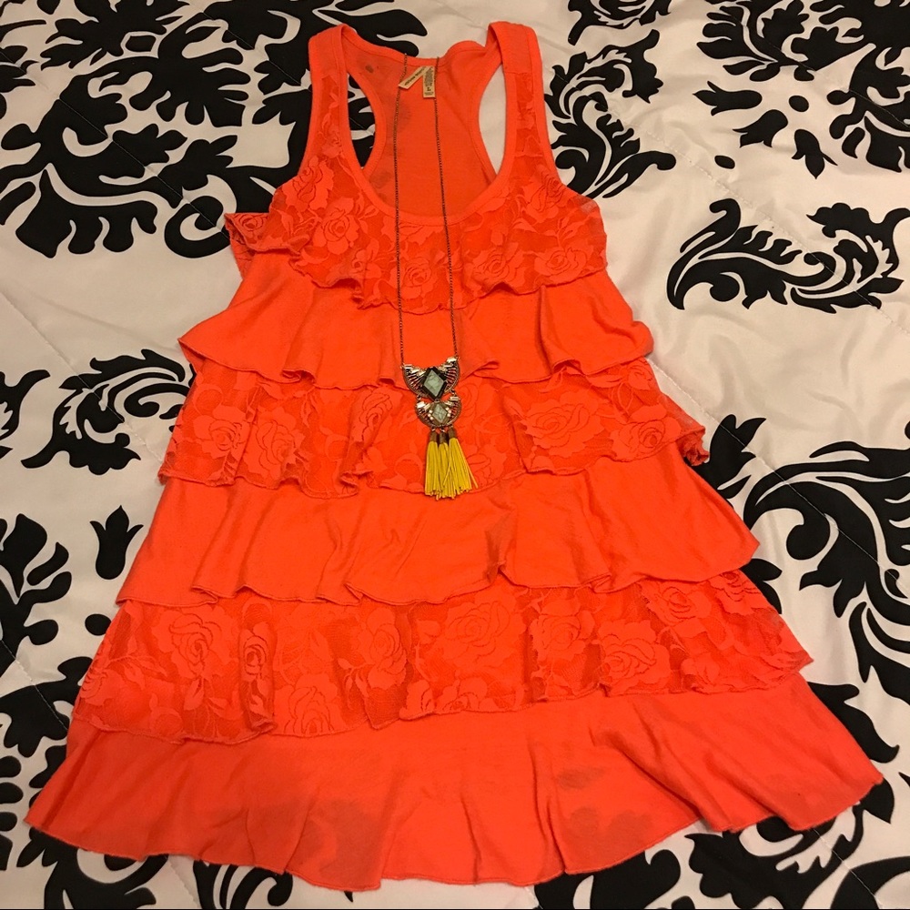 Orange Layered Lace Tank Top