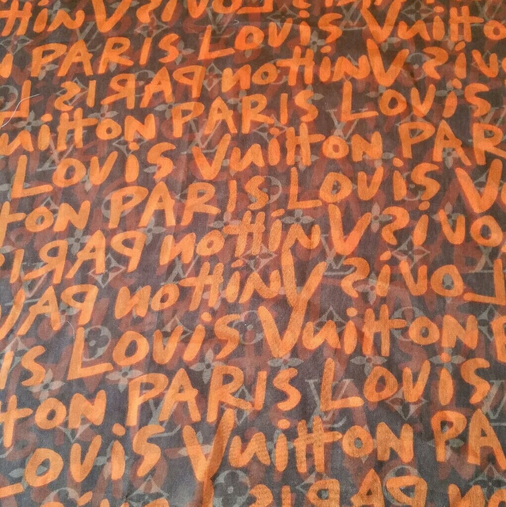 Louis Vuitton Paris Graffiti Logo 100% Silk Scarf