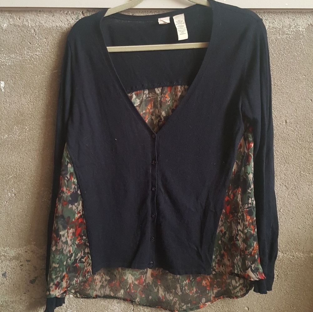 Anthropology  Cardigan Shirt Navy and floral