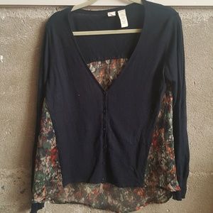 Anthropology  Cardigan Shirt Navy and floral