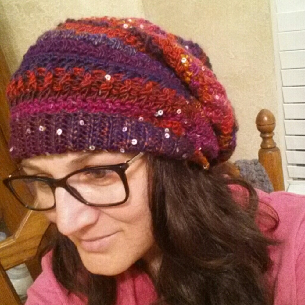 Blingy, sequin, Hand Crochet Beanie