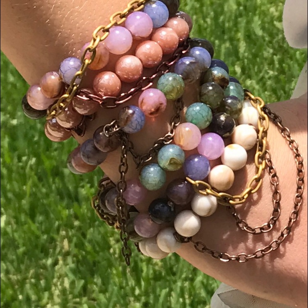Beaded bracelets with chains (set of six)