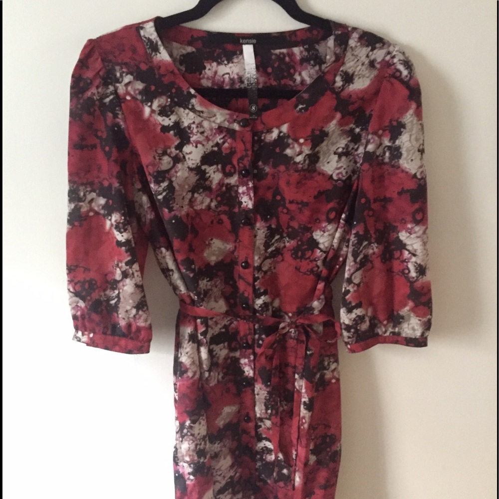 Kensie 3/4 Sleeve Floral Button Up Shirt Dress