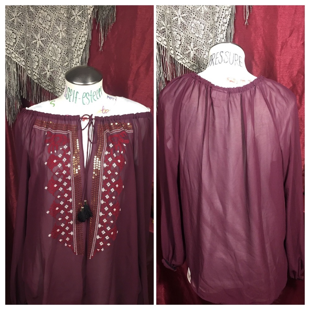 Altuzarra Embroidered Peasant top Ruby RED /Gold