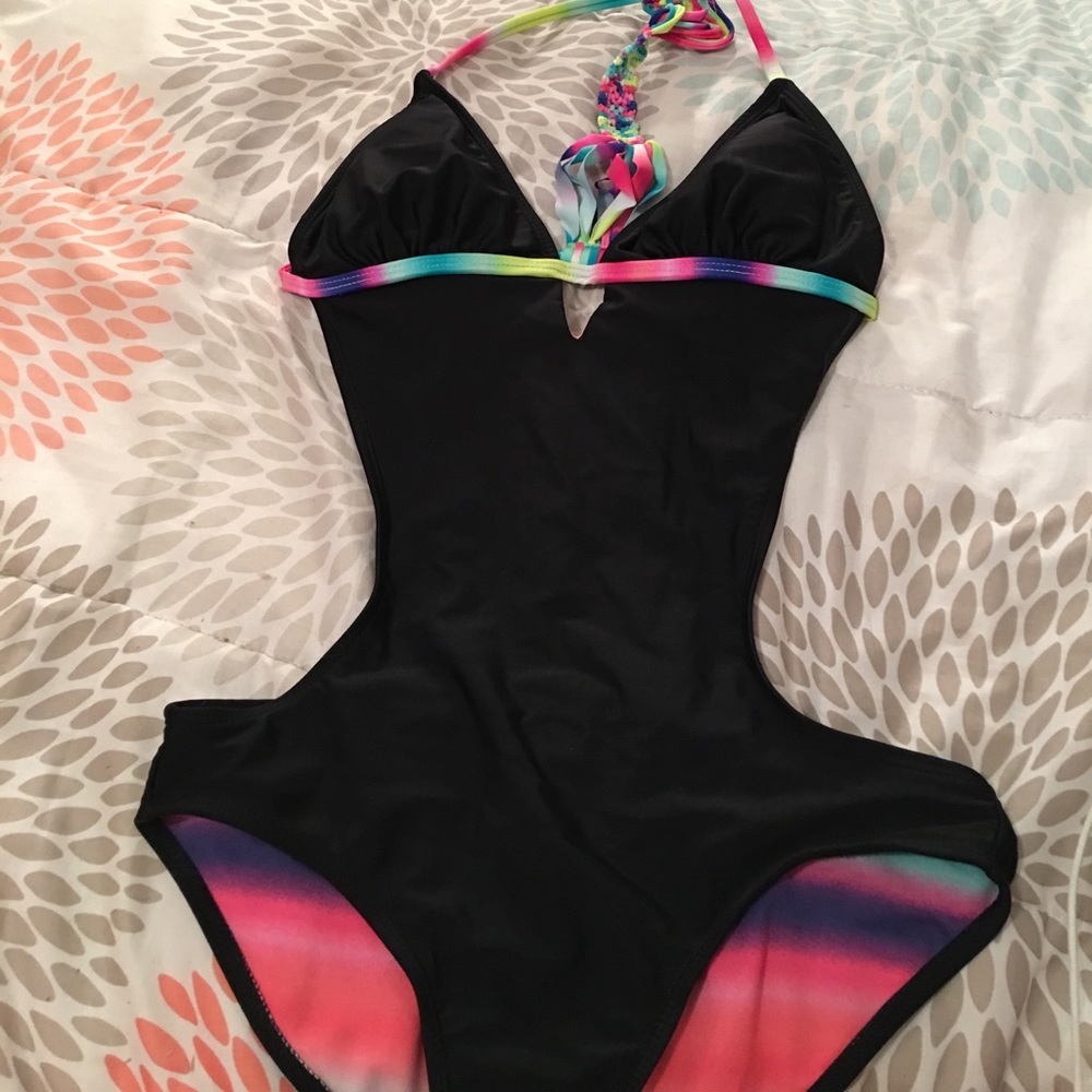 Black and multi colors women's bathing suit