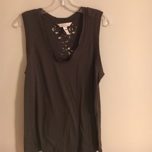 Khaki olive color top with cutout back detail