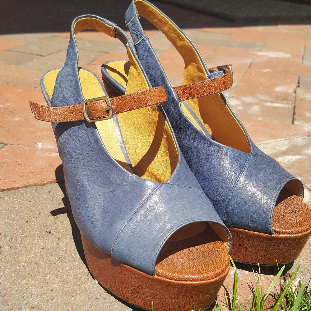 Joy and peace blue high heel platform shoes